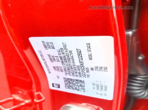1GCPSCEK8T1225527 2026 CHEVROLET COLORADO Бордовый Вид наклейки с VIN-кодом