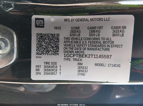 1GCPTBEK2T1145597 2026 CHEVROLET COLORADO Черный Вид подкапотного пространства