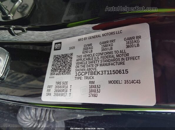 1GCPTBEK3T1150615 2026 CHEVROLET COLORADO Black Vista del compartimento del motor