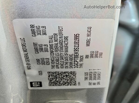 1GCPTBEK9S1181995 2025 CHEVROLET COLORADO Gray Вид наклейки з VIN-кодом
