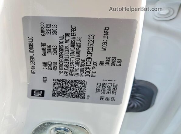 1GCPTCEK1R1151213 2024 CHEVROLET COLORADO White Շարժիչի բաժամունքի տեսք