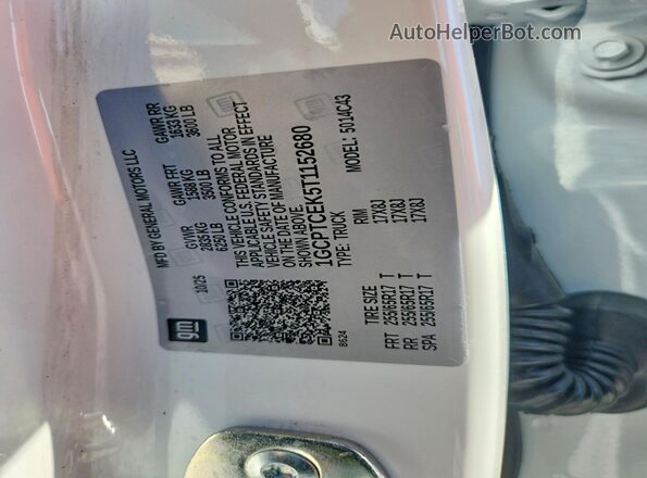 1GCPTCEK5T1152680 2026 CHEVROLET COLORADO White Вид наклейки з VIN-кодом