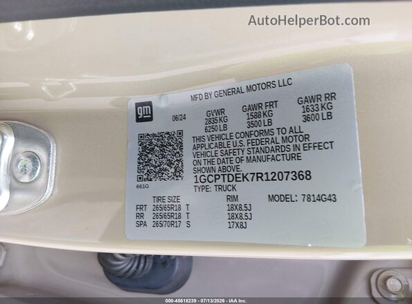 1GCPTDEK7R1207368 2024 CHEVROLET COLORADO Beige ძრავის განყოფილების ხედი