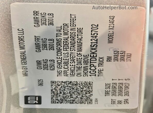 1GCPTDEKXS1245702 2025 CHEVROLET COLORADO Silver Вид підкапотного простору