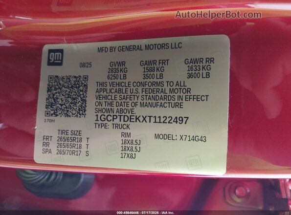 1GCPTDEKXT1122497 2026 CHEVROLET COLORADO Red Vista del compartimento del motor