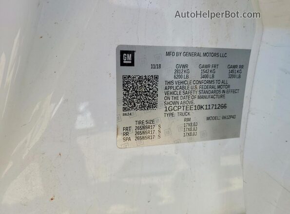 1GCPTEE10K1171266 2019 CHEVROLET COLORADO Белый Вид подкапотного пространства
