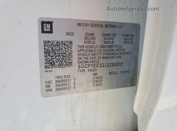 1GCPTEE13J1318372 2018 CHEVROLET COLORADO White Շարժիչի բաժամունքի տեսք
