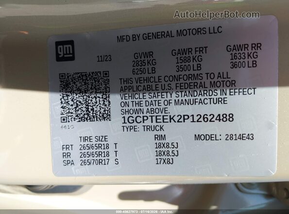 1GCPTEEK2P1262488 2023 CHEVROLET COLORADO Beige Engine compartment view