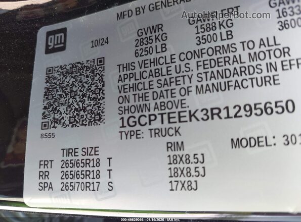 1GCPTEEK3R1295650 2024 CHEVROLET COLORADO Black Widok komory silnika