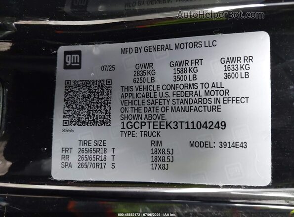 1GCPTEEK3T1104249 2026 CHEVROLET COLORADO Black ძრავის განყოფილების ხედი