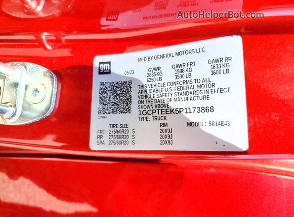 1GCPTEEK5P1173868 2023 CHEVROLET COLORADO Red Engine compartment view