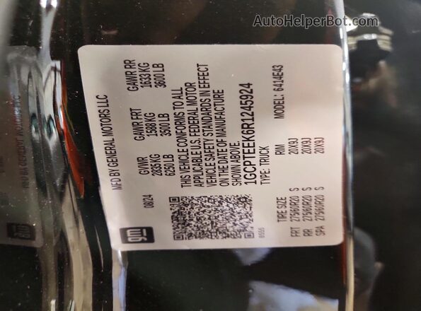 1GCPTEEK6R1245924 2024 CHEVROLET COLORADO Black Widok naklejki z numerem VIN