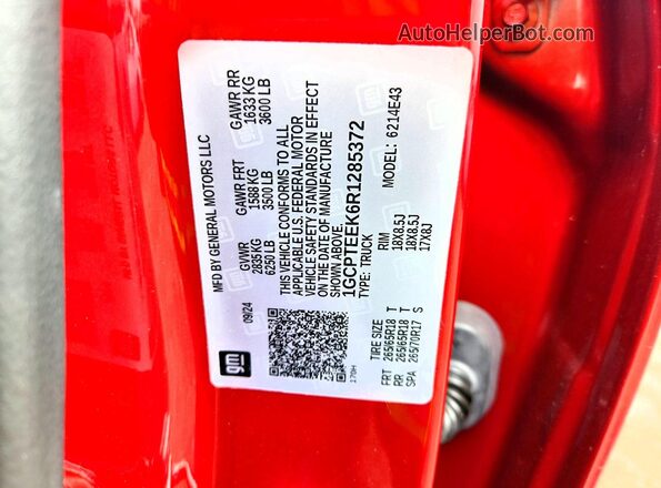 1GCPTEEK6R1285372 2024 CHEVROLET COLORADO Burgundy ძრავის განყოფილების ხედი