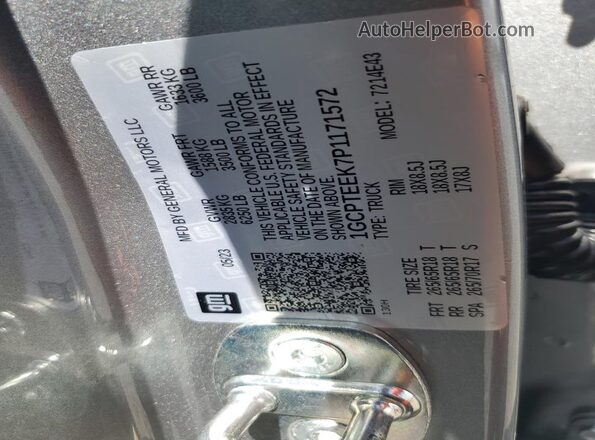 1GCPTEEK7P1171572 2023 CHEVROLET COLORADO Серый Вид наклейки с VIN-кодом