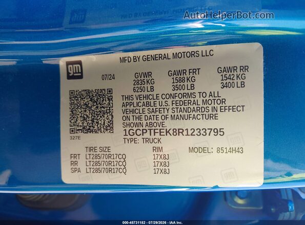 1GCPTFEK8R1233795 2024 CHEVROLET COLORADO Blue Engine compartment view