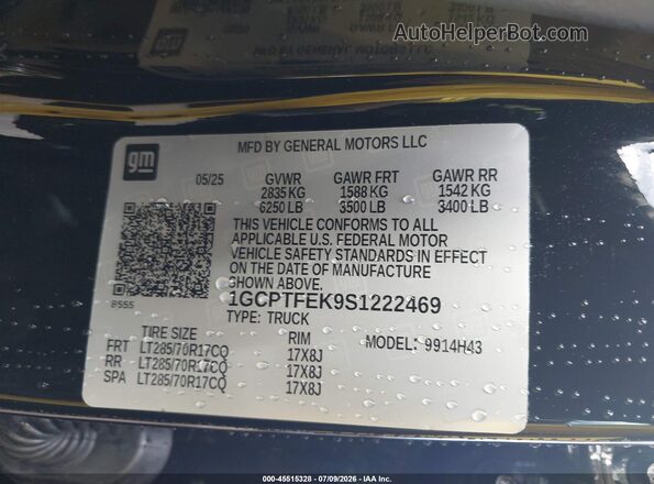 1GCPTFEK9S1222469 2025 CHEVROLET COLORADO Black Widok komory silnika