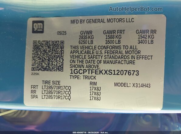 1GCPTFEKXS1207673 2025 CHEVROLET COLORADO Blue Widok komory silnika