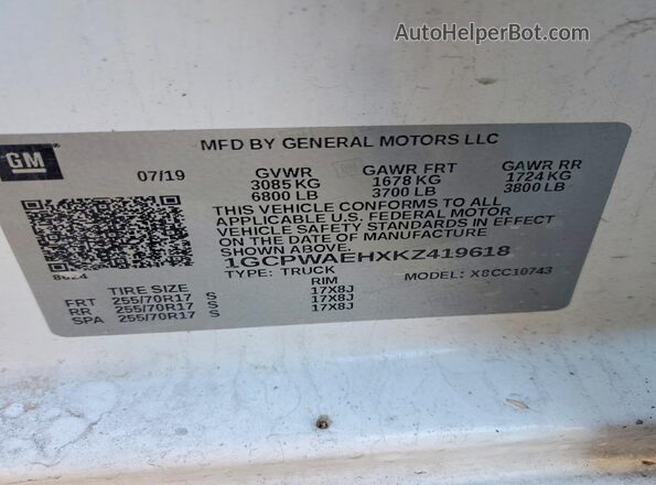 1GCPWAEHXKZ419618 2019 CHEVROLET SILVERADO White Շարժիչի բաժամունքի տեսք