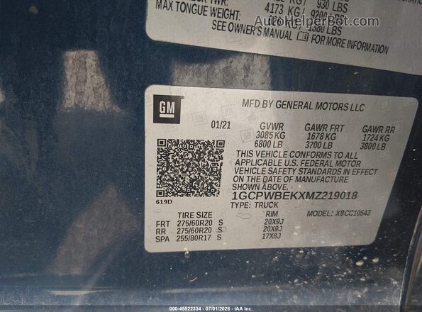1GCPWBEKXMZ219018 2021 CHEVROLET SILVERADO Blue ძრავის განყოფილების ხედი