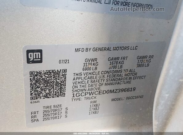 1GCPWCED0MZ396619 2021 CHEVROLET SILVERADO Серебряный Вид подкапотного пространства