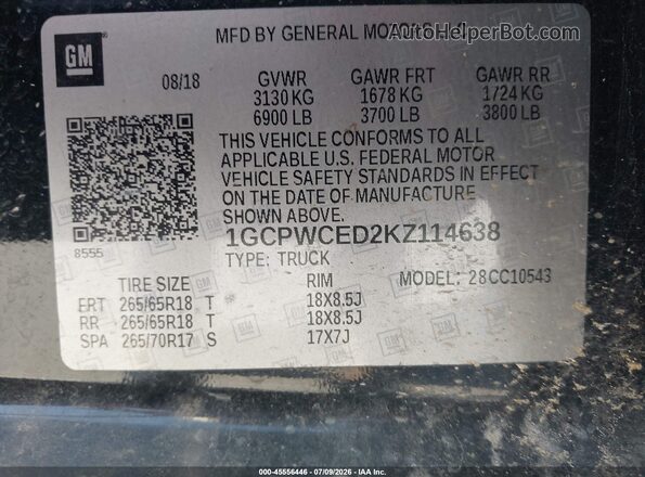1GCPWCED2KZ114638 2019 CHEVROLET SILVERADO Black Engine compartment view