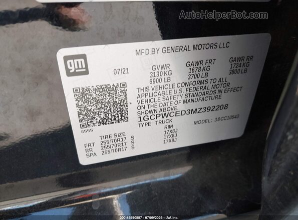 1GCPWCED3MZ392208 2021 CHEVROLET SILVERADO Black ძრავის განყოფილების ხედი