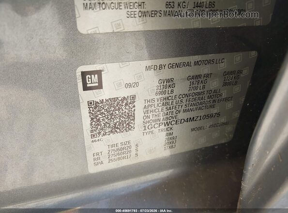 1GCPWCED4MZ105975 2021 CHEVROLET SILVERADO Серый Вид подкапотного пространства