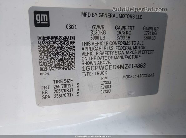 1GCPWCED4MZ414863 2021 CHEVROLET SILVERADO White Вид підкапотного простору