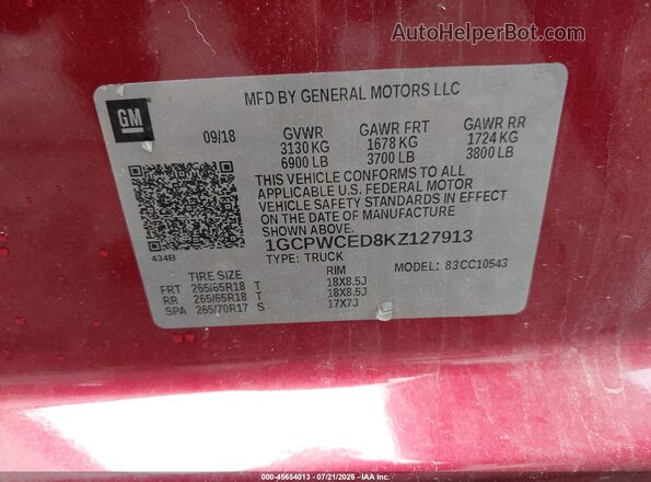 1GCPWCED8KZ127913 2019 CHEVROLET SILVERADO Red ძრავის განყოფილების ხედი