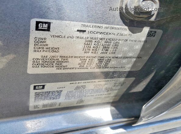 1GCPWCEK5LZ183470 2020 CHEVROLET SILVERADO Gray ძრავის განყოფილების ხედი