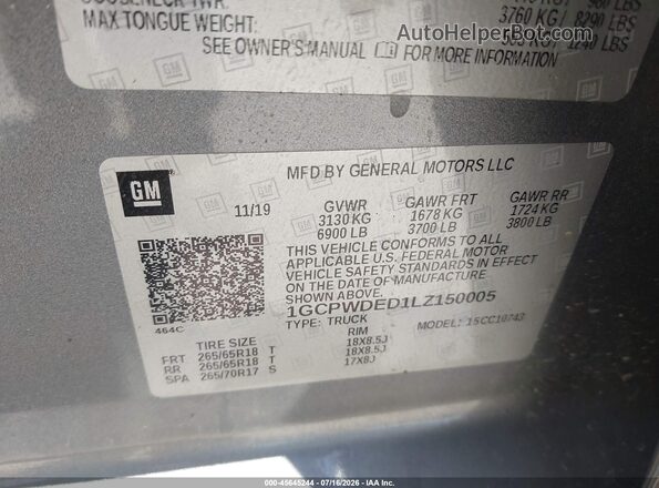1GCPWDED1LZ150005 2020 CHEVROLET SILVERADO Серый Вид подкапотного пространства