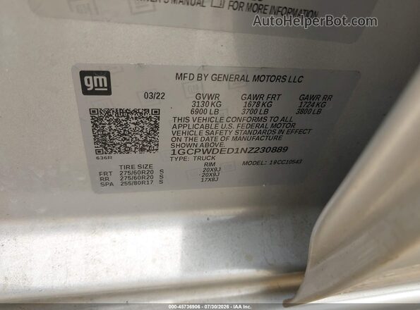 1GCPWDED1NZ230889 2022 CHEVROLET SILVERADO Silver Vista del compartimento del motor