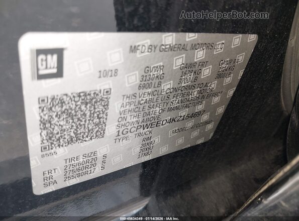1GCPWEED4KZ154697 2019 CHEVROLET SILVERADO Black Вид підкапотного простору