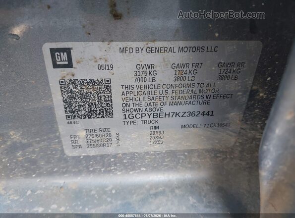1GCPYBEH7KZ362441 2019 CHEVROLET SILVERADO Silver Вид підкапотного простору