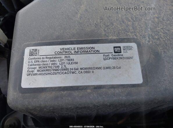 1GCPYBEK2MZ418297 2021 CHEVROLET SILVERADO Black 