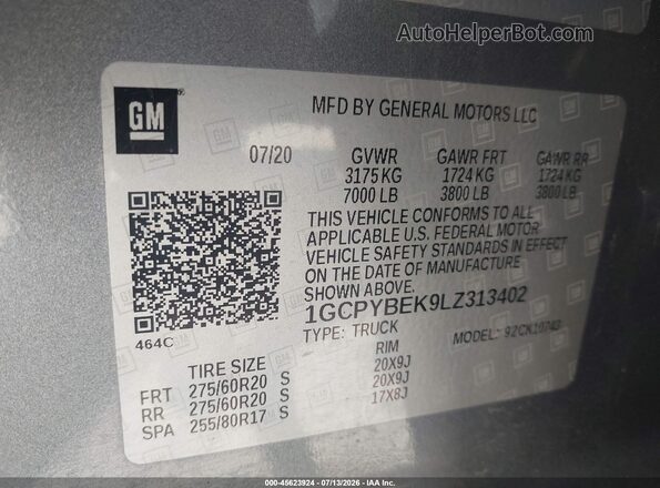 1GCPYBEK9LZ313402 2020 CHEVROLET SILVERADO Серый Вид подкапотного пространства