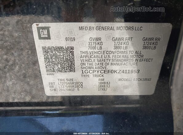 1GCPYCEF0KZ411953 2019 CHEVROLET SILVERADO Black Widok komory silnika