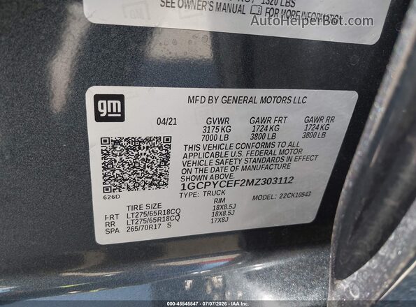 1GCPYCEF2MZ303112 2021 CHEVROLET SILVERADO Серый Вид подкапотного пространства
