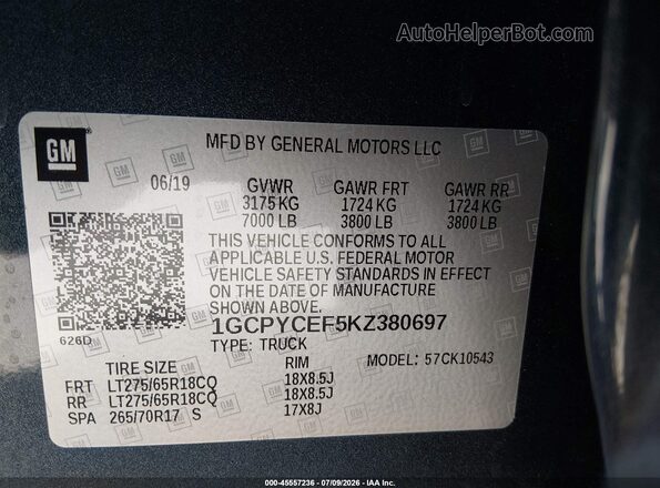 1GCPYCEF5KZ380697 2019 CHEVROLET SILVERADO Gray Շարժիչի բաժամունքի տեսք