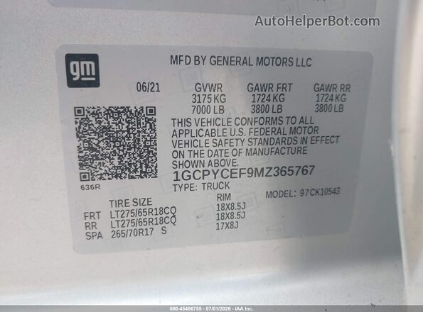 1GCPYCEF9MZ365767 2021 CHEVROLET SILVERADO Silver Вид підкапотного простору