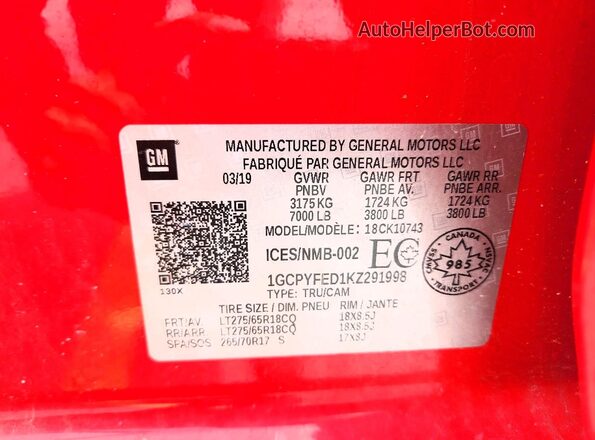 1GCPYFED1KZ291998 2019 CHEVROLET SILVERADO Red Вид підкапотного простору