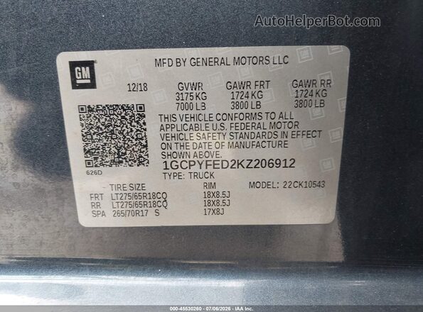 1GCPYFED2KZ206912 2019 CHEVROLET SILVERADO Dark Blue ძრავის განყოფილების ხედი