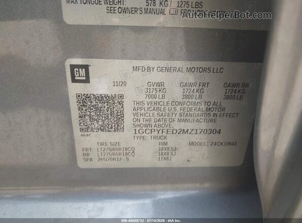 1GCPYFED2MZ170304 2021 CHEVROLET SILVERADO Gray Вид підкапотного простору