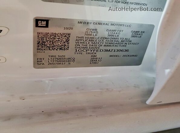 1GCPYFED3MZ130636 2021 CHEVROLET SILVERADO Белый Вид подкапотного пространства