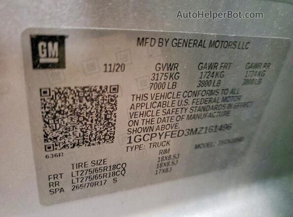 1GCPYFED3MZ161496 2021 CHEVROLET SILVERADO Silver Вид підкапотного простору