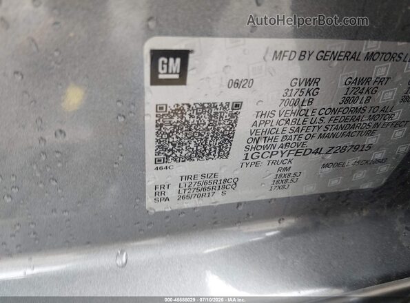 1GCPYFED4LZ287915 2020 CHEVROLET SILVERADO Серый Вид подкапотного пространства