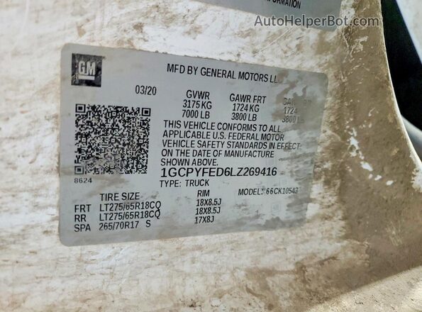 1GCPYFED6LZ269416 2020 CHEVROLET SILVERADO White Vista del compartimento del motor