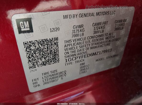 1GCPYFED6MZ179913 2021 CHEVROLET SILVERADO Red ძრავის განყოფილების ხედი