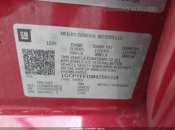 1GCPYFED8MZ195319 2021 CHEVROLET SILVERADO Maroon Engine compartment view