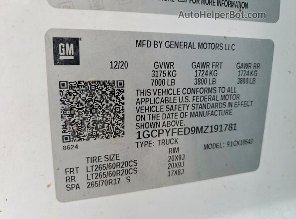1GCPYFED9MZ191781 2021 CHEVROLET SILVERADO White ძრავის განყოფილების ხედი